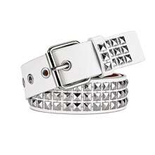 1pc Men's Solid Color Punk Belt With Rhinestone & Sequin Embellishment, Rock Style Fashion Waist Belt For Men And Women - Multicolor - View 3
