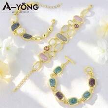 European & American Minimalist Enamel Bracelet, Baroque Gold Texture Blue Crystal Bracelet For Women, Suitable For Daily And Holiday Wear - Bracelet - View 5
