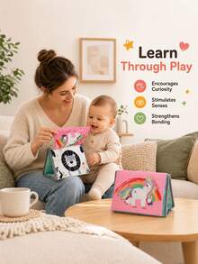 Newborn Visual Stimulation Mirror Cloth Book, Triangular Stand Design, Stable Placement, Soft Mirror Guides Baby Self-Discovery, Multiple Series Theme Patterns Available, High Contrast Patterns Exercise Visual Tracking, Washable Fabric, Soft Without Hard Edges, Early Sensory Education Toy Cloth Book For Infants, Christmas Halloween Gift - Colorful - View 8