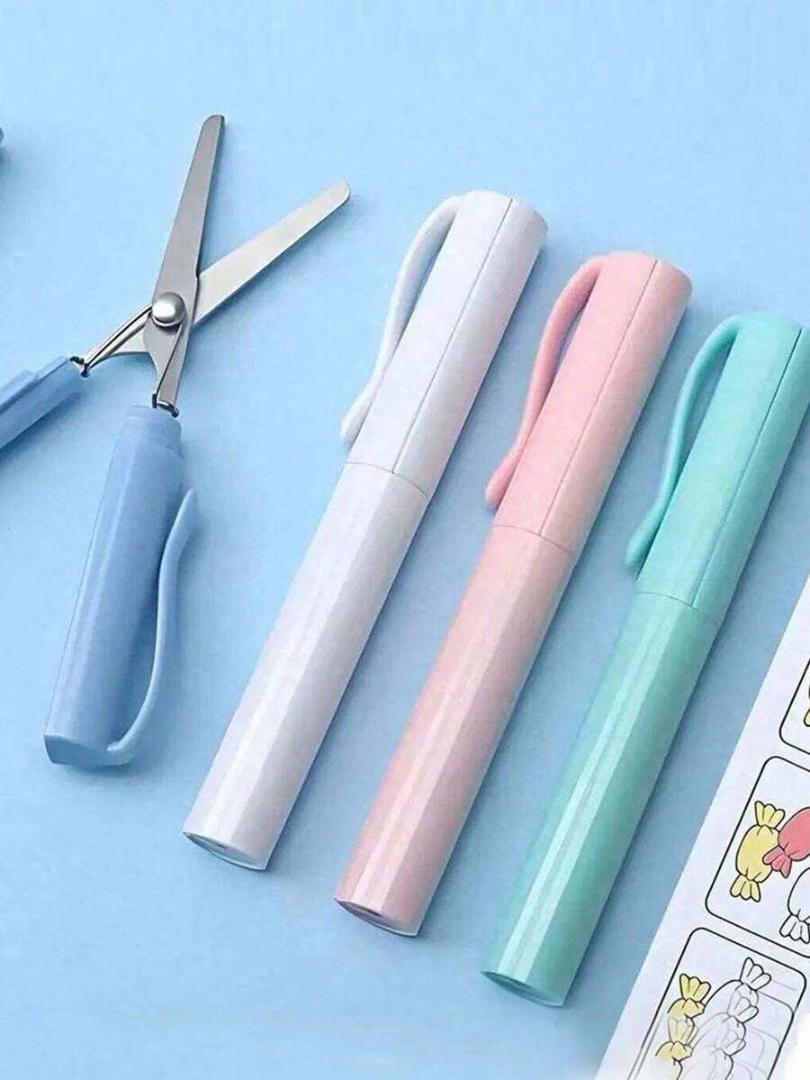 2-In-1 Creative Folding Scissors - Portable Pen-Shaped Design, Suitable For Students And Crafting; Multi-Functional Stationery, Applicable For Office And School; Available In Orange, Light Green, White, Pink, Blue Multiple Color Options. - Style a - View 1
