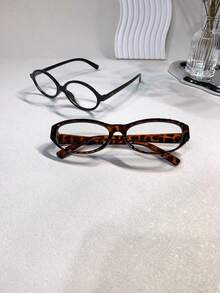 2pcs Women's Oval Frame Vintage Decorative Non-Prescription Glasses - Medium Box HL8852 Tofu PF8455 Black and White Flat 2 Pairs - View 3