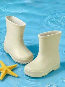 HAHABOBO New Cute Solid Color Children's Rain Boots Lightweight, Comfortable Soft Toddler Boys & Girls Outdoor Rainy Day Walking, Commuting - Khaki - View 2