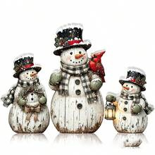 3pcs Christmas Decoration Winter Table Layered Tray Decor Wooden Snowman 3 Pieces Set Christmas Winter Decoration - Standard - View 8