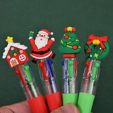 1Pc/2pcs/8pcs/12pcs/24pcs /Christmas Mini Multicolor Pen Set, Festive Four-In-One Cute Click Ballpoint Pens, Suitable For Colleague Christmas Party Gifts And Office Giveaways - Christmas 4-color Ballpoint Pen - View 5