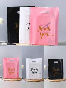 100 Pcs Black White Pink Thank You Gift Bags Birthday Party Wedding Portable Gift Packaging Plastic Bags With Handles For Party, Birthday, Wedding And Other Occasions. - Multiple Styles - View 10