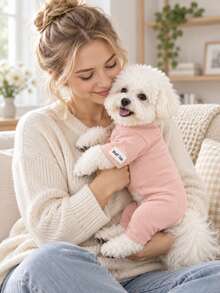 Cute Pink Pet Outfit, Suitable For Small Dogs; Ribbed Elastic Knit Puppy Wear; Breathable Full Coverage Dog Set; Perfect For Bichon Frise And Poodle For Indoor And Outdoor Daily Wear - Pink - View 4