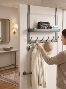 Halloween Christmas Door Hanging Rack, 5-Hook Entryway Storage Rack With Storage Shelf, No-Drill Door Hooks, Suitable For Bags, Coats, Hats, Keys And Towels, Daily Home Decor, Holiday Decoration, Space-Saving Storage Organizer, Room Decor, Creative Gift - View 10