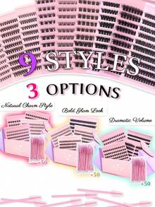 9 Styles DIY Lash Cluster Kit, 3 Set Options With C & D Curl Individual Lashes, Natural Wispy False Eyelash Extensions, Soft Fluffy Lightweight Lash Segments For Easy Application, Everyday Makeup, Beauty Looks And Gift - View 1