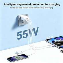 1 buah/2 buah/3 buah Kepala Pengisi Daya USB-C Ganda Portabel 55W, Blok Pengisian Cepat USB-C 4 Port, Adaptor Daya QC+PD, Kompatibel dengan iPhone 17 16 15 14 13 12 11 Plus Pro Max, Tablet, dan Berbagai Perangkat - Steker Tipe AS A (110-127V) - View 5