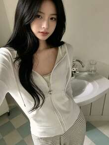 YCYC Niche Slim Fit Versatile Casual Zip-Up Hooded Sweatshirt Sweatshirt Women's Sports Short Jacket - White - View 1