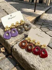 Betykuku 8pcs European & American Fashion Resin Metal Flower Pendant Earrings Set - 4 Pairs Of Flower Sets - View 3