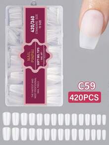 pinpai 420pcs/Box Hot-Selling Transparent Matte Square Almond Full Coverage Soft Gel Nail Tips, 12 Sizes, Nail Art Supplies, Wearable Nails - Clear - View 16