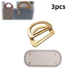 3pcs/Set DIY Handmade Woven Bag Accessories Kit, Faux Leather D-Shaped Handle + 22cm Bag Bottom, Black/Brown/Beige, Easy Hand-Sewing, For Home Craft Enthusiasts - Multicolor - View 23