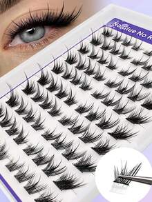 80pcs C Curl Self-Adhesive False Eyelash Clusters, Fox Eye Cartoon Style No Glue Needed Single Cluster False Eyelashes, Invisible Tape Long-Lasting Durable, No Sticky Residue Pre-Glued False Eyelashes - C - View 3
