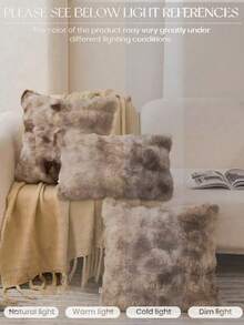 1pc Brown Tie-Dye Decorative Faux Fur Pillow Case (Without Filling), Modern Flannel Plush Pillow Cover, Zipper Closure, Suitable For Home, Sofa, Living Room - Coffee Brown - View 4