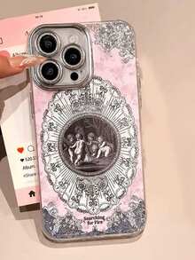 Ins復古藝術天使手機殼，適用於Apple 17 Pro Max/17 Pro/17 Air/17/16 Pro Max/15 Pro Max/14 Pro/13 Pro，內置鏡頭膜/15 Pro/12/14 Pro Max/15/16 Plus - 粉色 - 查看 2
