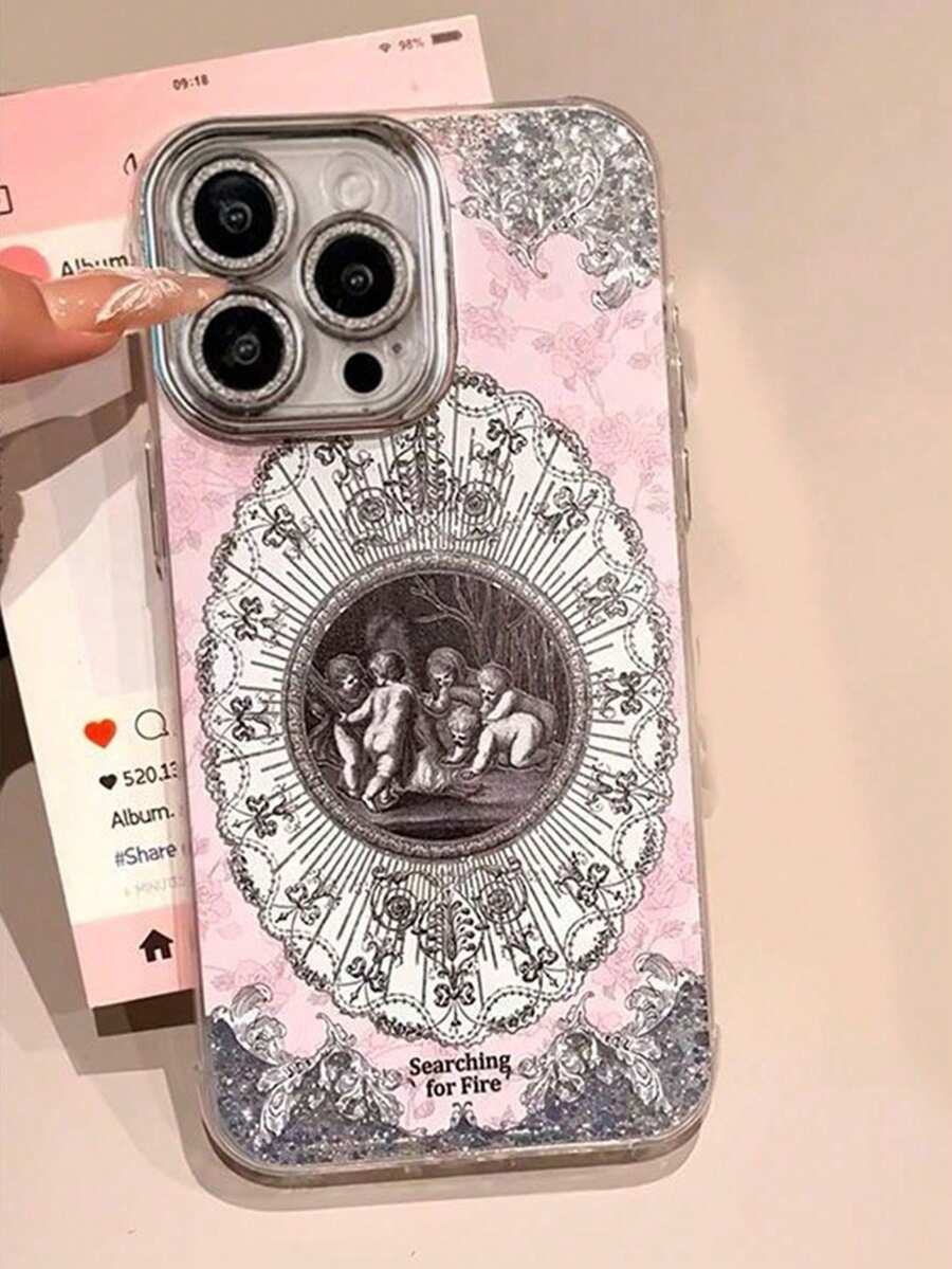 Ins復古藝術天使手機殼，適用於Apple 17 Pro Max/17 Pro/17 Air/17/16 Pro Max/15 Pro Max/14 Pro/13 Pro，內置鏡頭膜/15 Pro/12/14 Pro Max/15/16 Plus