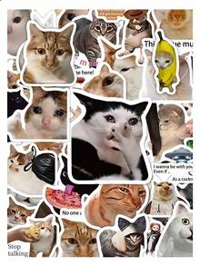 50Pcs Funny Internet Meme Cat Stickers, Viral Kitty Expression Patterns, Waterproof Vinyl Stickers For Water Bottles, Laptops, Scrapbook, Journal, DIY Decoration, Gift - Multicolor - View 1