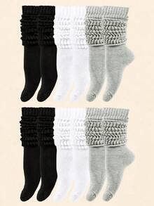 6 Pairs Women's Cotton Warm Thick Fashion Mid-Calf Slouch Socks For Autumn Winter Floor Sleep Daily Home Wear - Multicolor - View 1