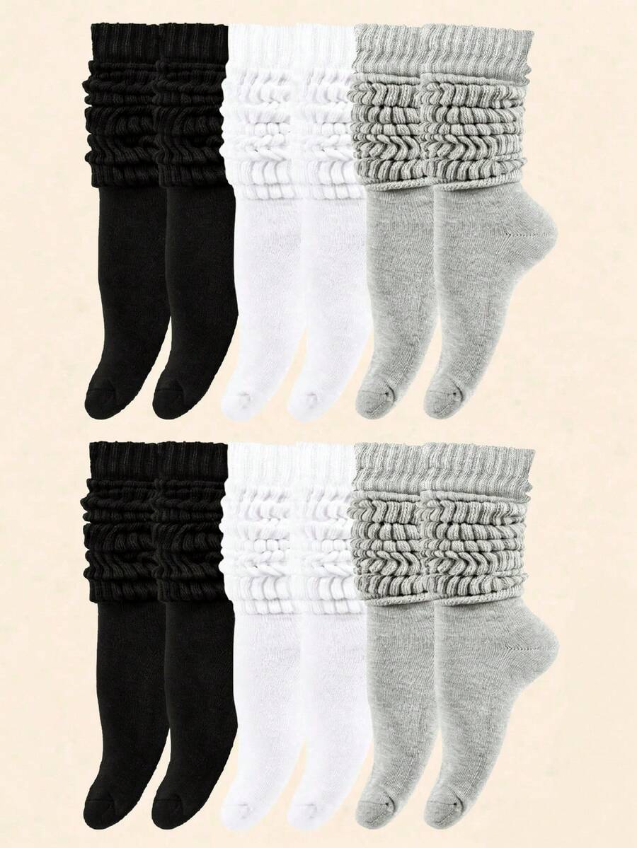 6 Pairs Women's Cotton Warm Thick Fashion Mid-Calf Slouch Socks For Autumn Winter Floor Sleep Daily Home Wear - Multicolor - View 1