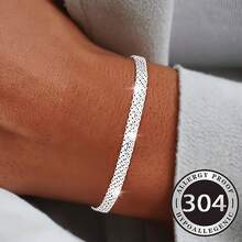 1pc Elegant Low-Allergy High-Quality 304 Stainless Steel - Unisex - Woven Bracelet - Suitable For Parties, Overseas Parties And All Occasions - Perfect Gift Choice - Silver - View 1