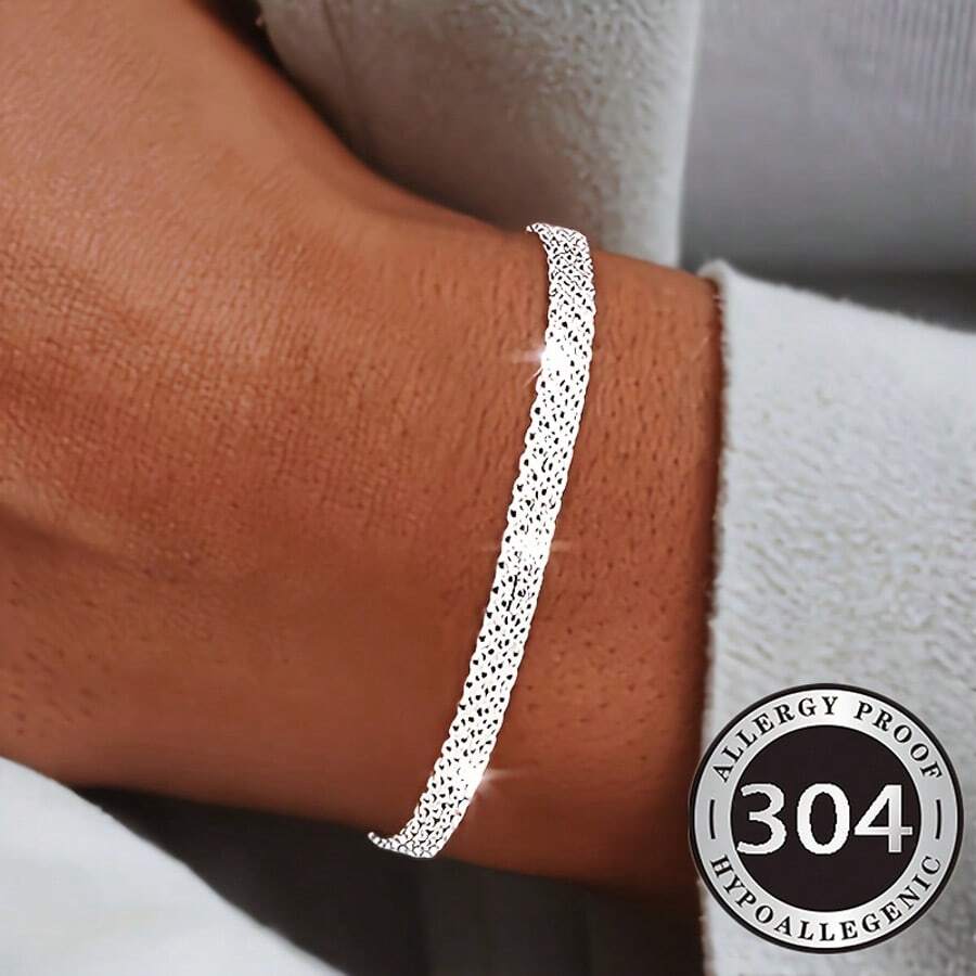 1pc Elegant Low-Allergy High-Quality 304 Stainless Steel - Unisex - Woven Bracelet - Suitable For Parties, Overseas Parties And All Occasions - Perfect Gift Choice - Silver - View 1
