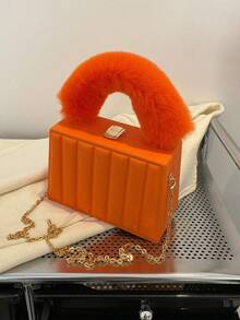 Multi-Color Plush Handle Vertical Stripe Hard Box Bag For Women, Autumn ...