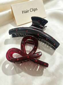 2pcs/1pc 6cm/2.36in Women's Polka Dot & Red Heart Shaped Plastic Hair Clips, Fashionable Versatile, Elegant Minimalist, Solid Color Hair Accessories, Suitable For Daily, Casual, Party, Commute, Vacation, Hairstyle Styling, Makeup, Outfit Matching And More. Summer Hair Claws, Beach Hair Claws, Vacation Hair Accessories - Multicolor - View 9