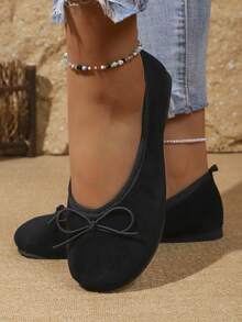 Women's Flat Shoes, Mesh Ballet Flats, Breathable Minimalist Fashion Square Toe Design, Casual, Suitable For Dancing, Work, Travel, Lightweight Comfortable, Soft Sole - Black - View 4