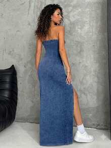 Women Denim Dresses - Medium Wash - View 7