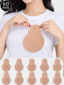 10Pcs Women's Self-Adhesive Invisible Breast Lift Tape, Push-Up Nipple Covers & Bra Pads For Large Bust And Plus Sizes, Soft Reusable Strapless Design - Apricot - View 4