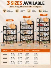 1pc Multi-Layer Steel Tube Shoe Rack With Safety Handle Design, Large Capacity Sturdy Storage Organizer, Suitable For Home Entryway, Bedroom, Hallway, Living Room, Closet, Durable Metal Storage Rack - Black - View 10