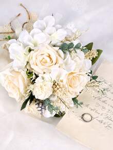 Boho Wedding Bouquets Bride Bouquets Artificial Roses Flowers For Bride Bridesmaid Bouquets, Wedding Prom Church Decoration, Ceremony, Anniversary - Beige - View 7