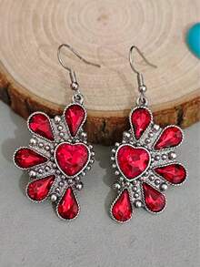 Women's Bohemian Style Water Drop & Heart Rhinestone Petal Dangle Earrings, Suitable For Daily Wear, Commuting, Dating, Parties - Petal - View 10