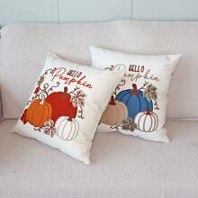 1pc Autumn Pumpkin Embroidered Cushion Cover, American Country Style Sofa Home Decor Thanksgiving Halloween Pillowcase, Suitable For Sofa Bedroom, Pillow Insert Not Included - Multicolor - View 3