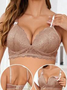Hart & Haze Elegant Solid Color Lace Nursing Bra For Pregnant Women - Brown - View 7