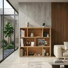 Canadá Mueble Librero de Melamina - Estantería Moderna con Compartimentos y Cajones, Diseño Minimalista para Sala, Oficina o Dormitorio - Color madera natural - Ver 4