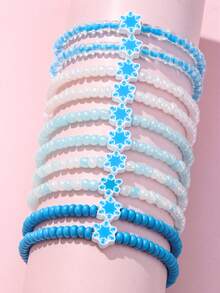 19Pcs Kids Christmas Snowflake Beaded Bracelet Set, Random Color, Holiday Party Favors & Gifts For Girls - Baby Blue - View 5