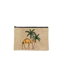 Date Palm Tree Camel Print Makeup Bag, Portable Zipper Cosmetic Pouch, Desert Style Travel Toiletry Storage Bag For Women,Middle Eastern Style,Boho Desert Pattern,Arabic Style, Lightweight, Multi‑Purpose, Gift For Her, Daily Cosmetic Storage - Multicolor - View 14