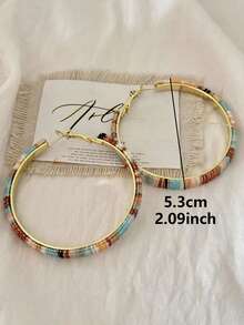 1 Pair Personalized Retro Fashion Colorful Hoop Earrings Suitable For Women's Daily, Party, Vacation Wear - Multicolor - View 6
