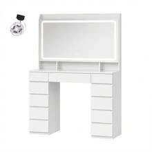 HaluPeit White Luxury High-End Dressing Table With High-Definition Light Mirror, Large Capacity Storage Dressing Table, And USB Charging - White - View 5