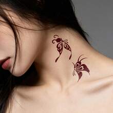 3 Sheets Matte Waterless Temporary Tattoo Stickers, Long Lasting Henna Style Brown Butterfly Fake Tattoos, Body Art Stickers For Chest Shoulder Party Festival - Brown - View 4