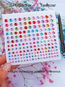 Colorful Five-Pointed Star & Round Rhinestone Stickers, 2 Styles, Multi-Color Mixed, 3D Shiny, Self-Adhesive, With Rhinestone Picker Tweezers, For Phone Case, Laptop, Tablet, Water Bottle, Calculator, Packaging Bag Decoration - Colorful Diamond Style - View 9