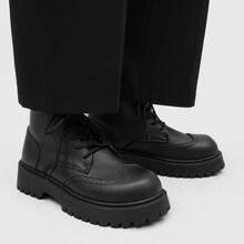 Men's High-Top Combat Boots, Non-Slip Thick Sole, Solid Color Stitching, Suitable For Outdoor Hiking, Casual Wear And Work - Black - View 7