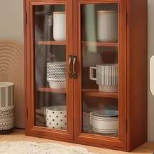 1pc Vintage Style Wooden Storage Cabinet With Glass Doors, Freestanding Hardwood Desk Organizer For Cosmetics And Home Decor, Multi-Layer Display Case, Red - Redwood - View 3