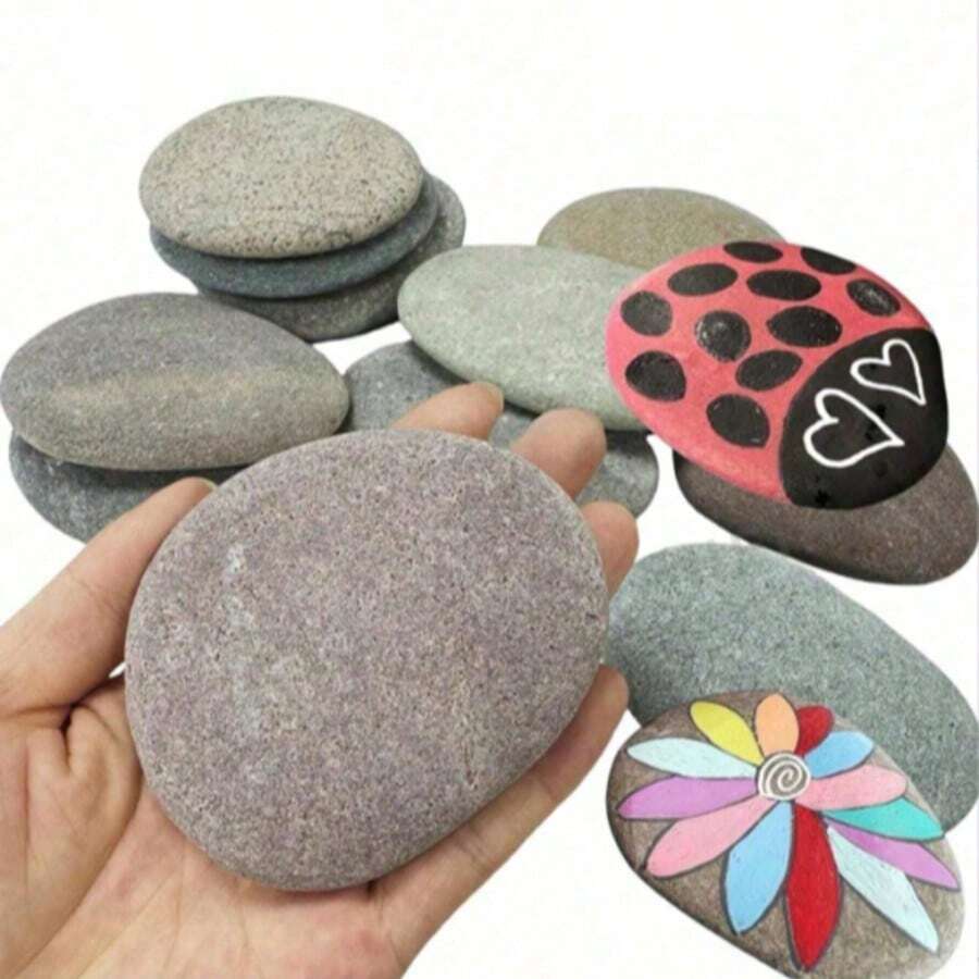 20 Flat Painting Rocks, Paintable River Rocks, 1-3 Inches, Painting Stones, Flat Painting Rocks, For Outdoor, Garden, Home, DIY Projects, For Acrylic, Watercolor Or Marker Painting, Great For Aquariums - Multiple Styles - View 1