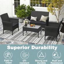 Four-Seater Rattan Garden Furniture Set, Polyester Rattan Gazebo Furniture With Galvanized Steel Frame And Tempered Glass Table For Patios, Balconies, Gardens, Poolside And Conservatories - 4-seater - View 4