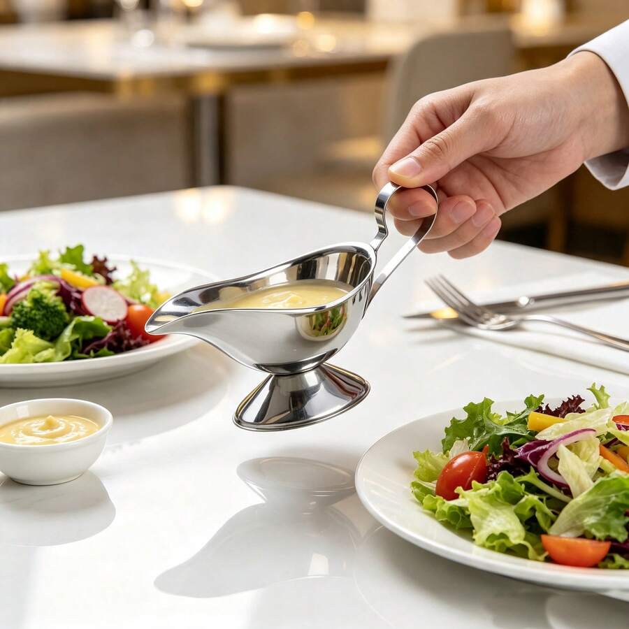 Stainless Steel Sauce Boat With Handle, Gravy Boat Pouring Pitcher For Home And Commercial Use, Holiday Gathering Tableware, Suitable For Thanksgiving Turkey Feast, Christmas Family Dinner, Halloween Food Party, Steak Pasta Dessert Sauce Container, Western Table Decor Utensils, Multiple Sizes Available - Silver - View 1