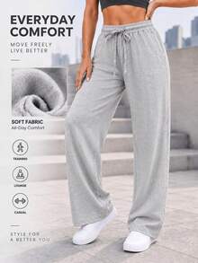 High Waist Wide Leg Sweatpants For Women Drawstring Casual Loose Fit Lounge Pants For Daily Wear Yoga Training And Home - Beige - View 1