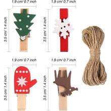 100Pcs Cartoon Snowflake Color Wooden Clothespins With Twine Rope, Christmas Photo Hanging Clips, DIY Craft Xmas Tree Ornament Decor - Multiple Styles - View 7